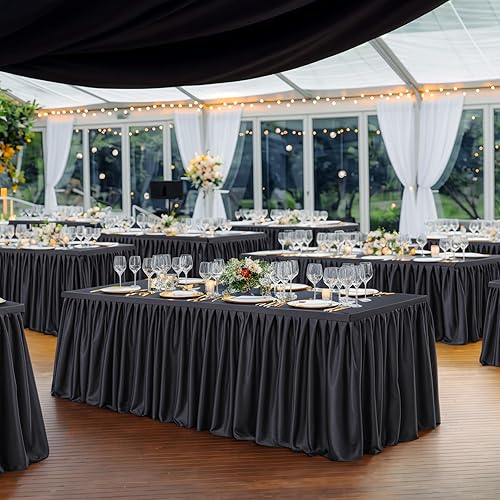 Miniatura 5 de Paquete de 6 manteles rectangulares negros para mesas de 6 pies, manteles ajustables de poliéster elásticos de 6 pies para bodas, cumpleaños,