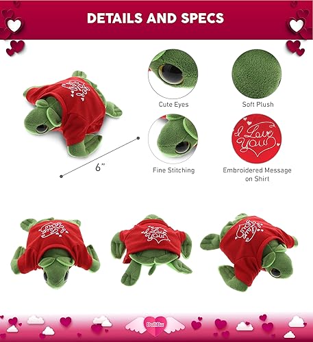 Miniatura 3 de DolliBu Tortuga de ojo grande de peluche con texto en inglés "I Love You", bonito animal de peluche con camisa roja y nombre, regalo personalizado