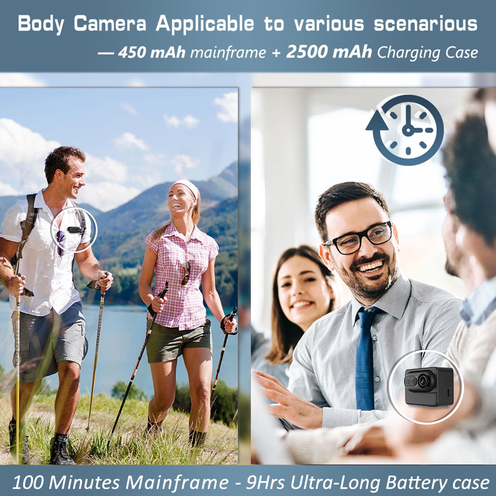 Akozon Videocamera Indossabile con Videocamera 4K FHD Grandangolare WiFi Sport POV Cam per Vlog Escursioni in Bicicletta