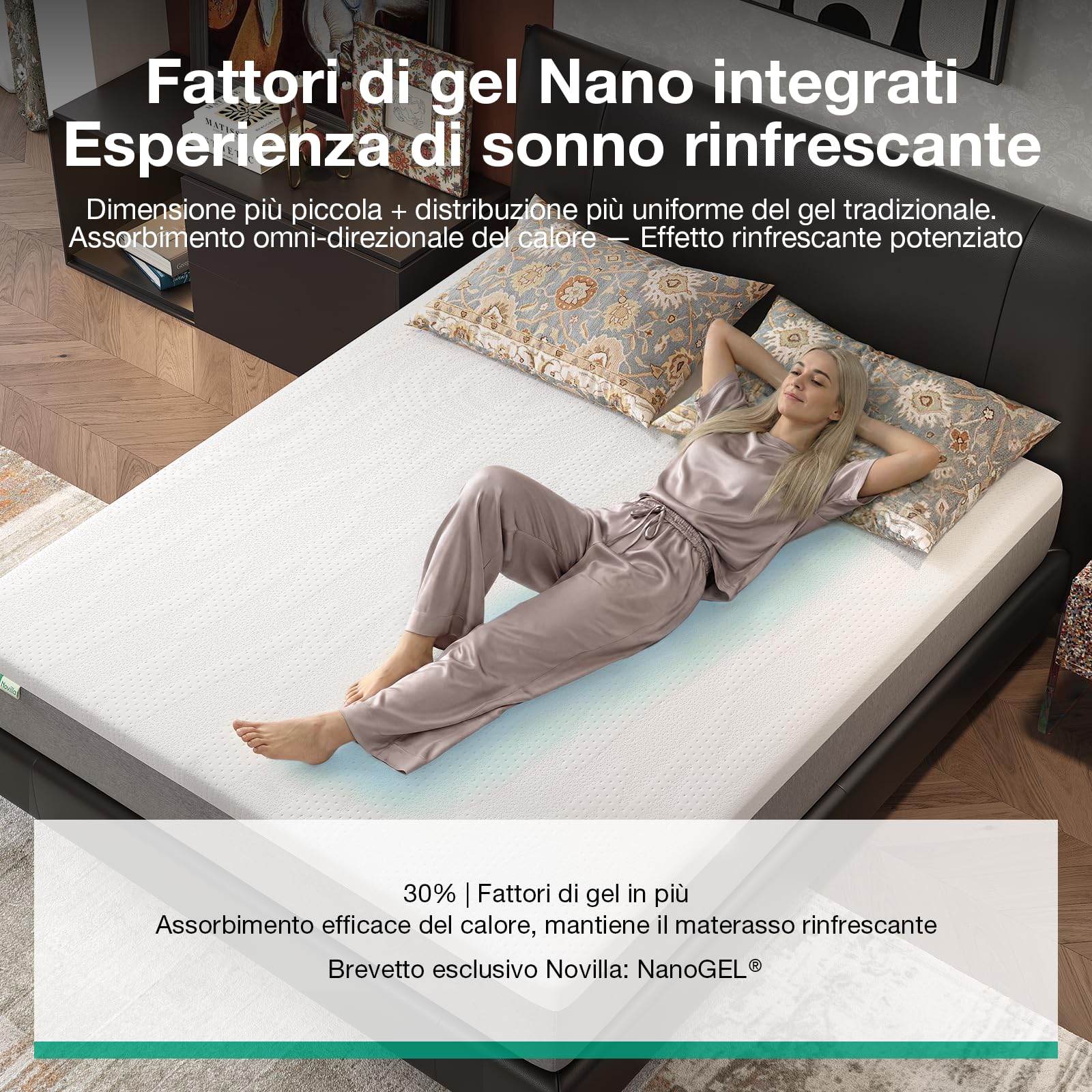 Novilla Materasso Matrimoniale 140x200cm Altezza 20cm - Gel Memory Foam & Fibra di Bambù, Traspirante con Sostegno 7 Zone, Coprimaterasso Lavabile 60℃, Certificato OEKO-TEX & CertiPUR-US