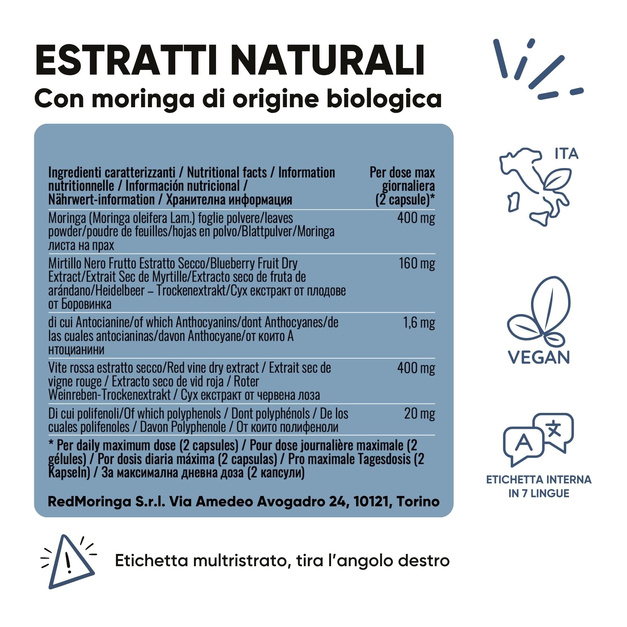 Trattamento Gambe Perfette RedMoringa - Bundle Integratore Ananas e Bromelina 5000GDU | Integratore Mirtillo Nero | Integratore Collagene e Moringa BIO (180 Caps. Drenante + Microcircolo + Collagene)