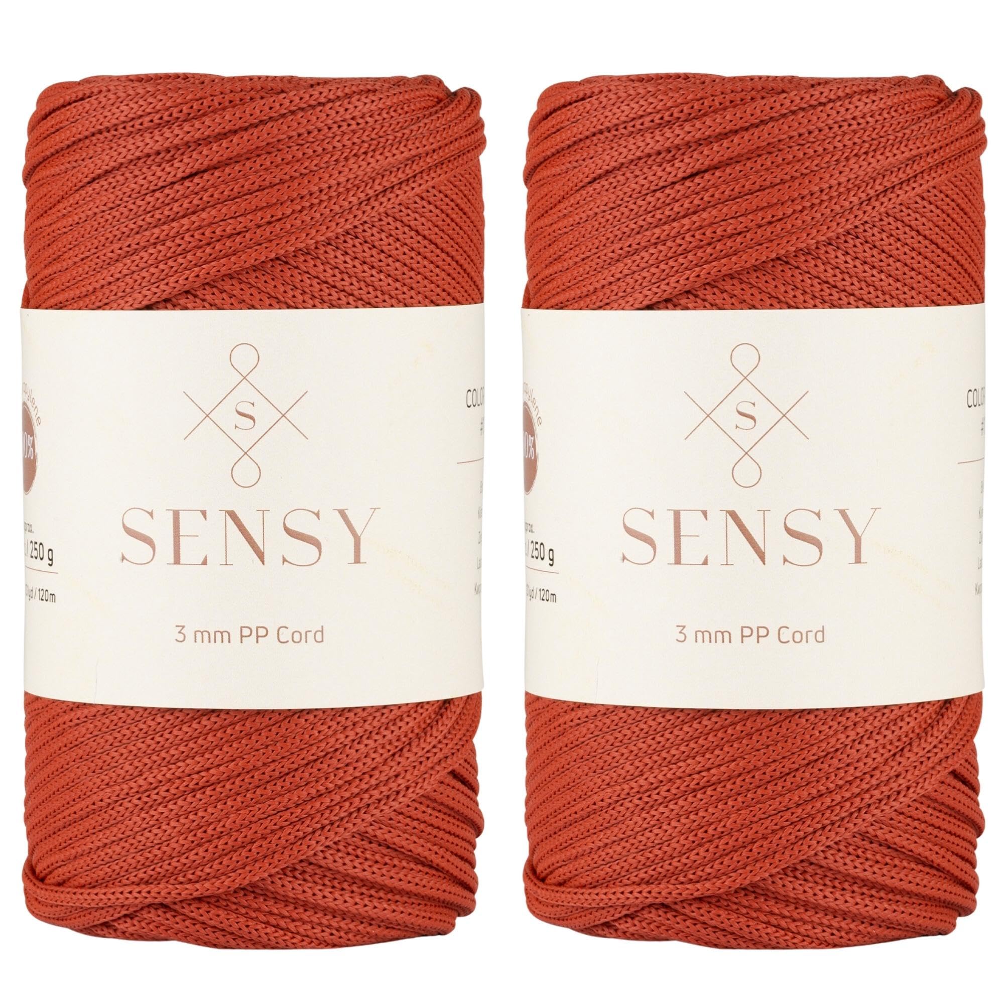 Sensy Premium 3mm 131 Yards Polyester Rope 100% Polypropylene Cord Macrame Cord 3mm Crochet Bag Cord Macrame Rope Crochet Thread Gift for Knitter (Brick)