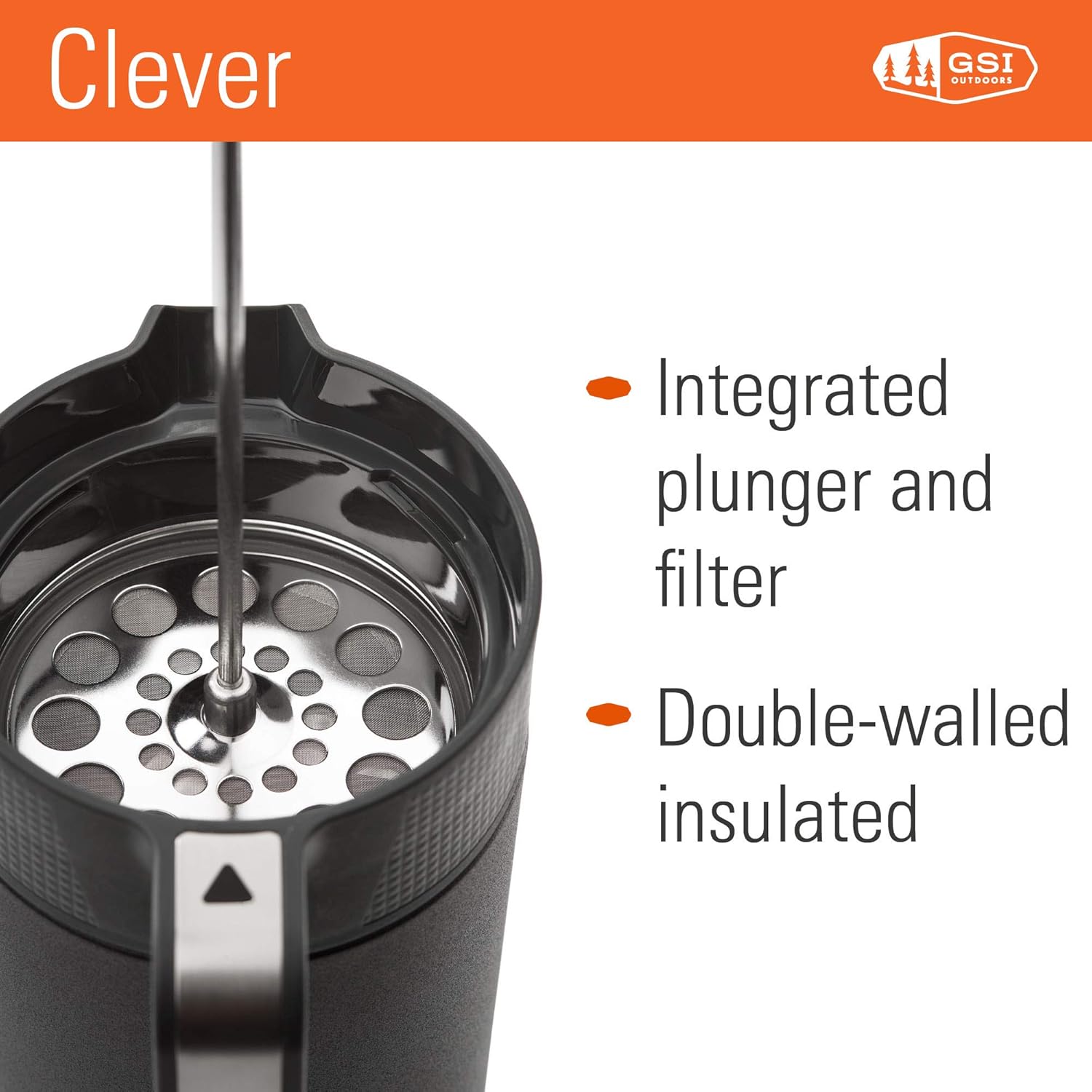 GSI Outdoors Glacier Stainless JavaPress, 30oz French Press Coffee Mug for Camping