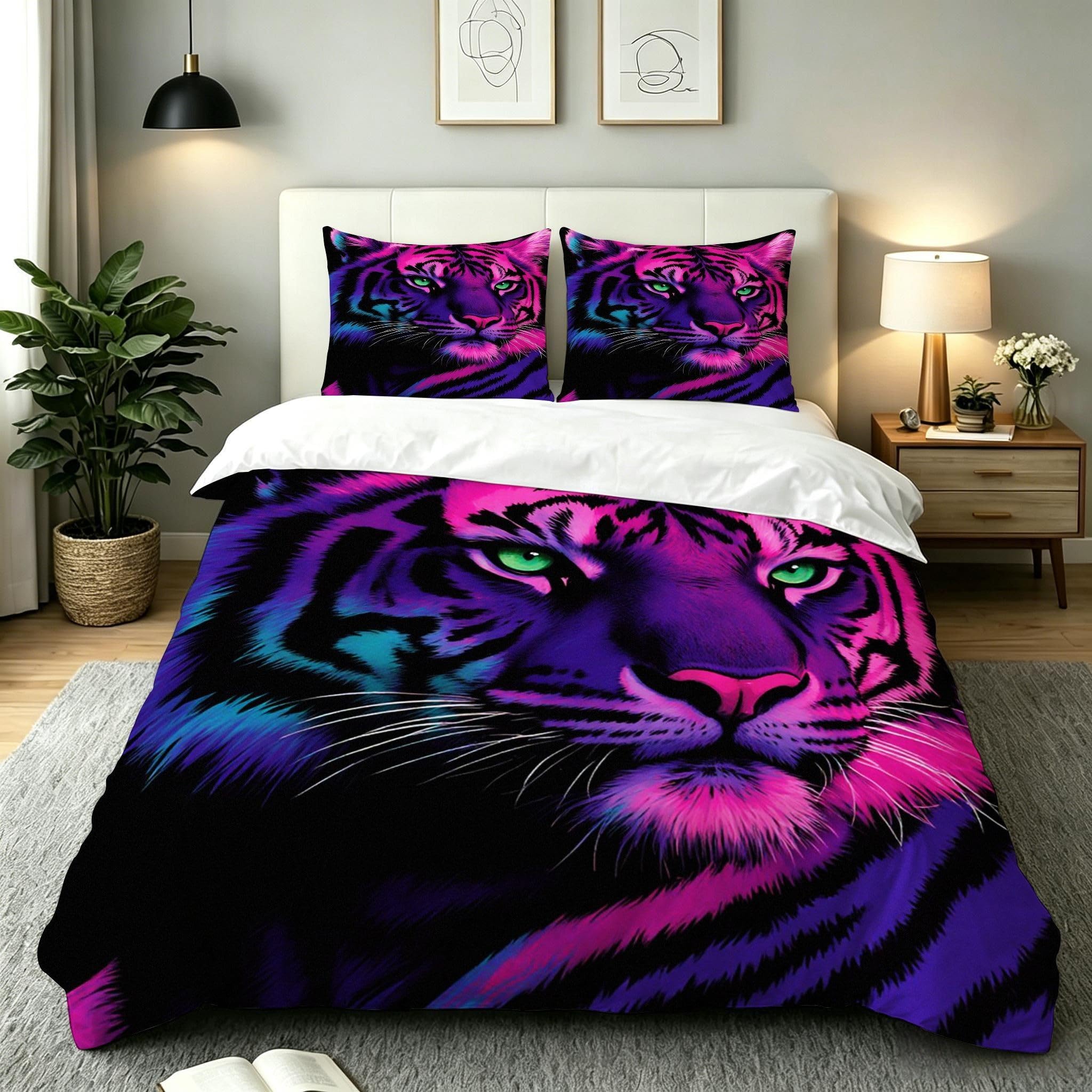 Housse de couette tigre violet pour relooker une chambre d'ado moderne