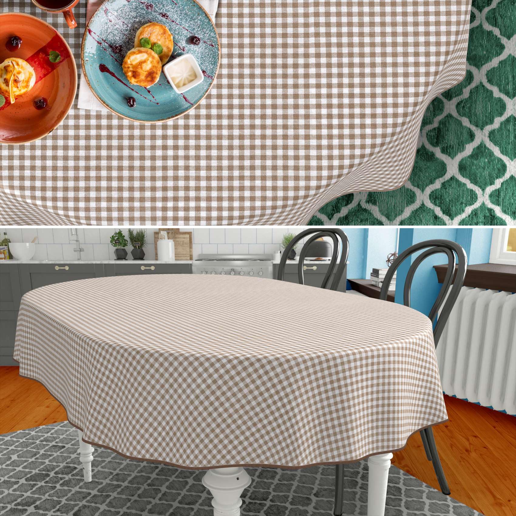 Mantel de tela textil lavable, mantel de algodón y poliéster, ovalado, 260 x 140 cm, para interior y exterior