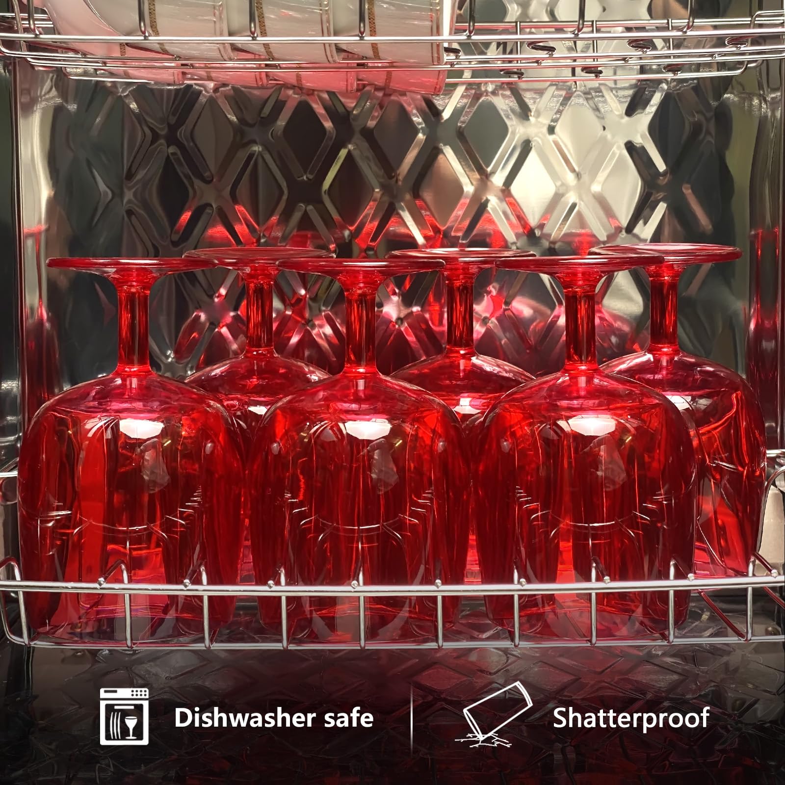 Set di 6 bicchieri da vino in plastica da 350 ml, infrangibili, riutilizzabili, in plastica colorata, impilabili, lavabili in lavastoviglie, senza BPA, ideali per feste (rosso, 340 g)