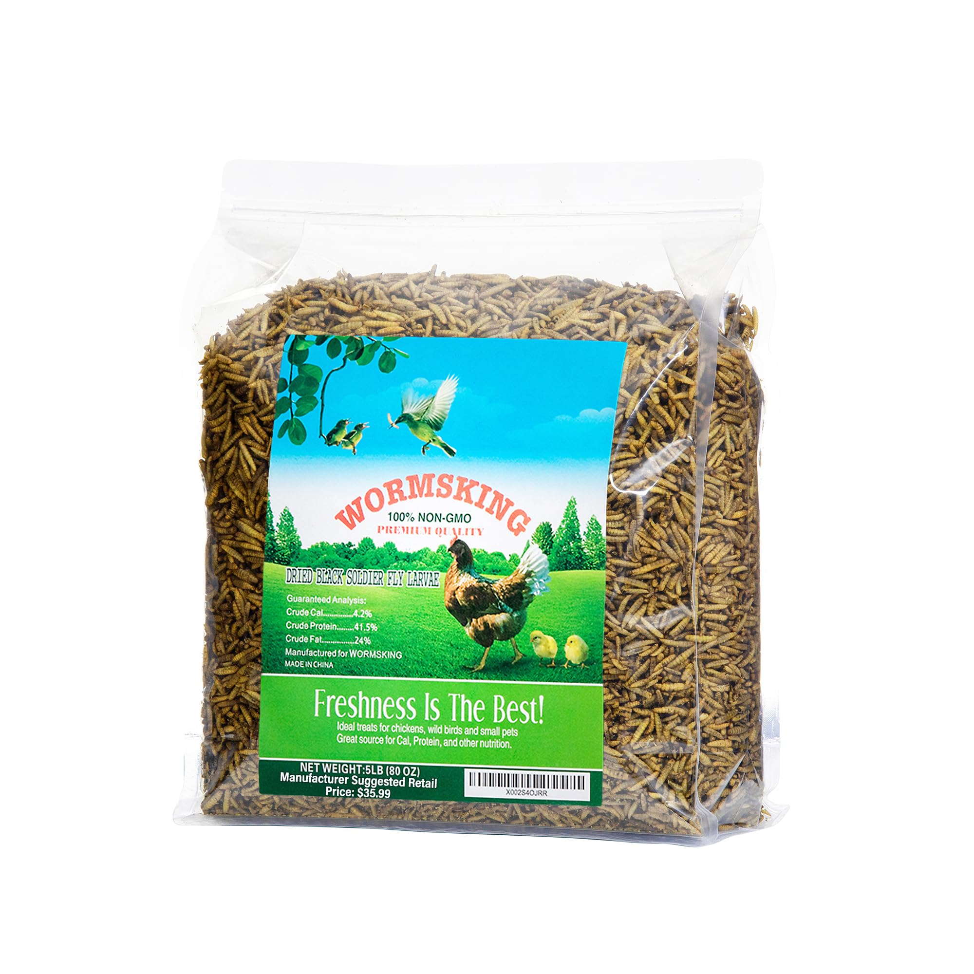 5LB Dried Black Soldier Fly Larvae, More Calcium Than Dried Mealworms, High Protein Chicken Feed,Duck Food, BSFL, Duck Treats