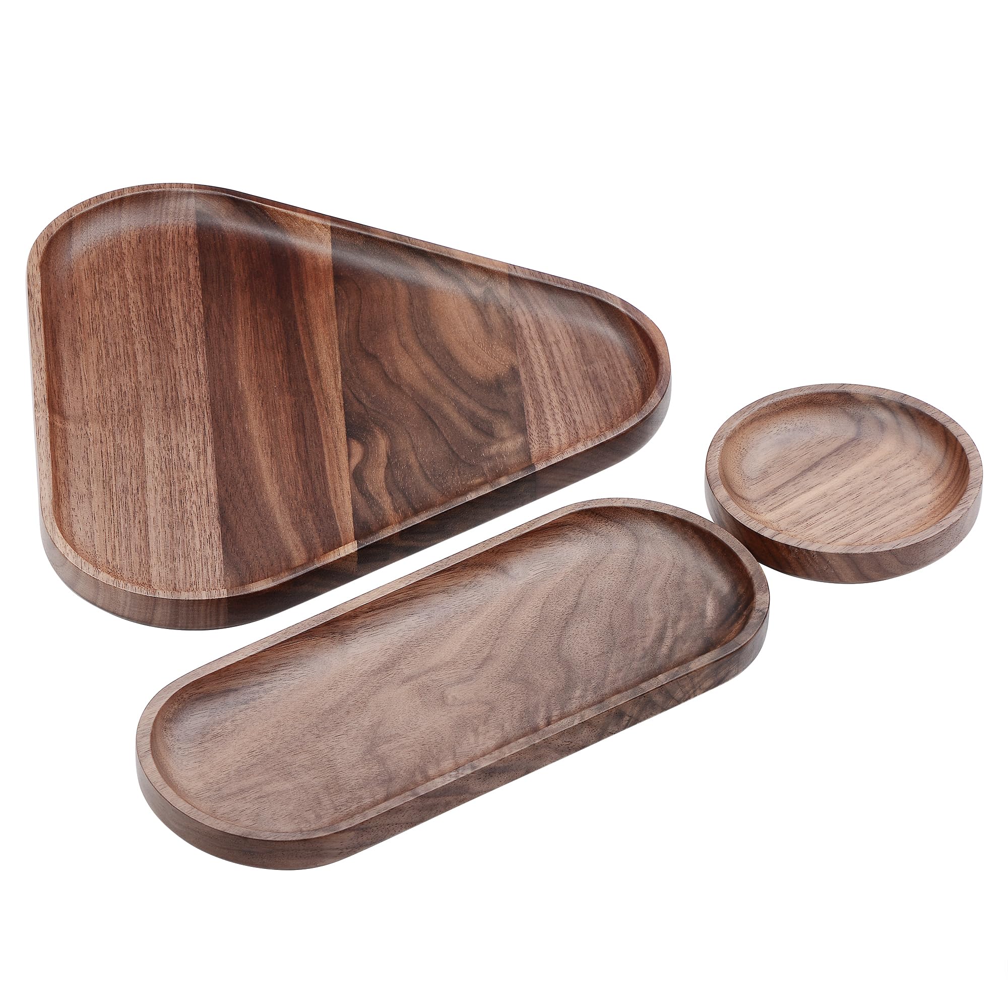 Normcore Juego de 3 bandejas de madera, paquete de bandejas de valet, juego de bandejas de madera barista, juego de 3 bandejas decorativas apilables para mesa de café, bandeja de servir, bandejas de