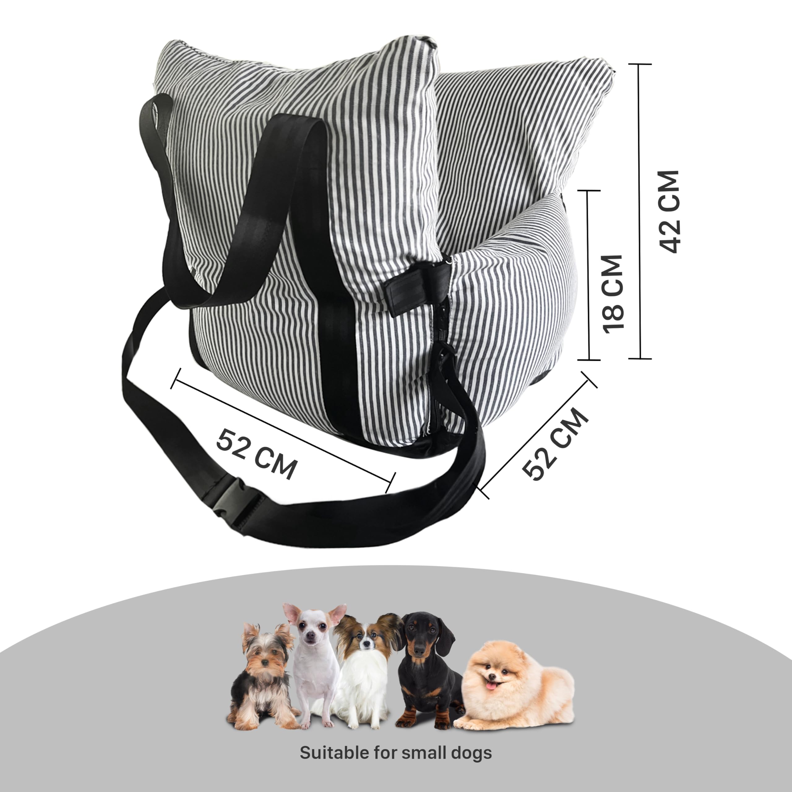 Siège Auto Sécurisé pour Petit Chien 6kg - Panier Voiture avec Ceinture, Base Anti-Glisse & Poches - Housse Amovible et Lavable