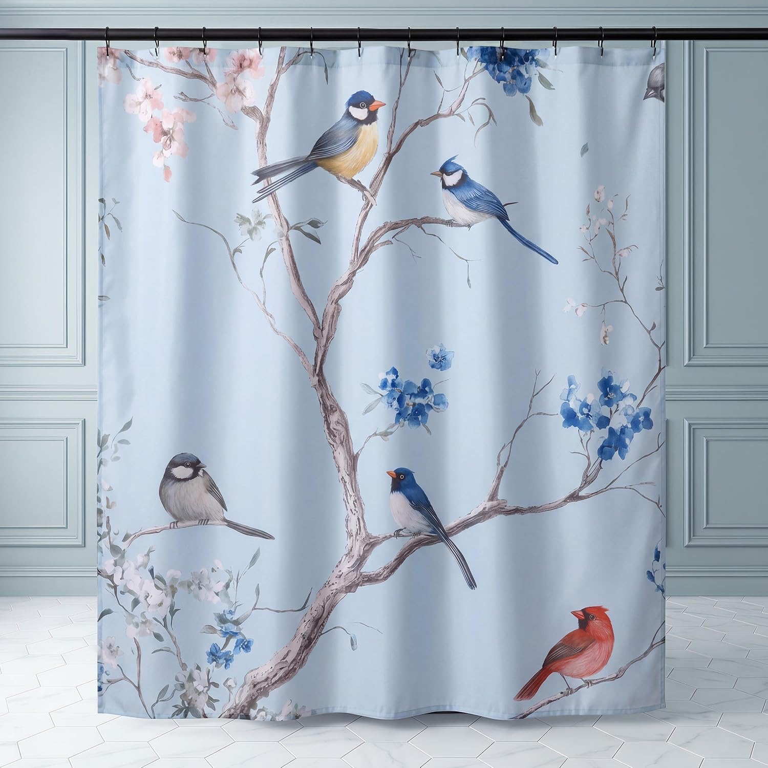 AIRLAKE Classic Weave Heavyweight Fabric Shower Curtain, 72 x 72 Inch, 180 GSM Oxford Cloth with Weighted Hem, Chinoiserie
