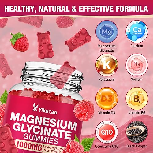 Miniatura 3 de Gomitas de glicinato de magnesio de 1000 mg, gomitas de magnesio para adultos y niños con L-treonato, suplemento de magnesio para relajación, calma,