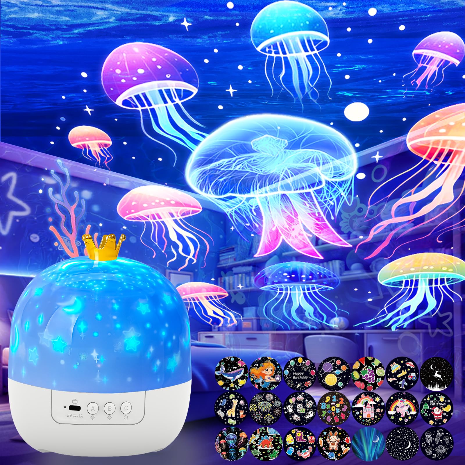 21 Sets of Films Ocean Night Light Projector, Kids Projector for Bedroom，Stars Projector for Ceiling, 360 Degree Rotation Jellyfish Kids Night Light for Decorating Birthdays,Christmas Gifts-image-23