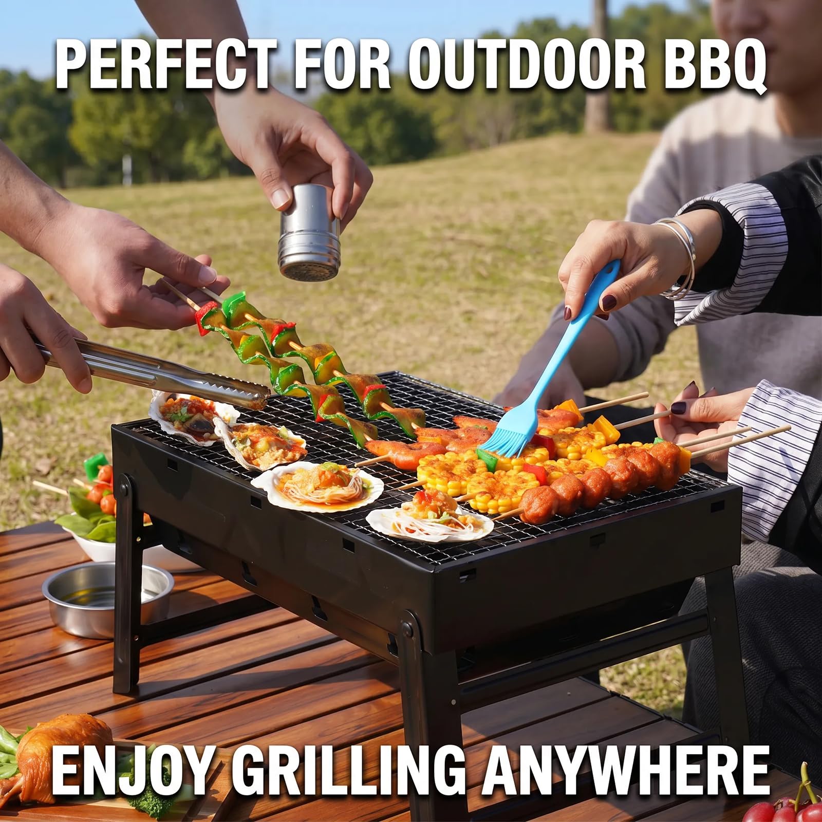 Grill Weglowy Przenosny Skladany Grill ze Stali Walcowanej na Zimno Bez Montazu Duzy Ruszt do Gotowania na Zewnatrz Camping Piknik Impreza Ogrodowa 2 Rozmiary Duzy Maly large