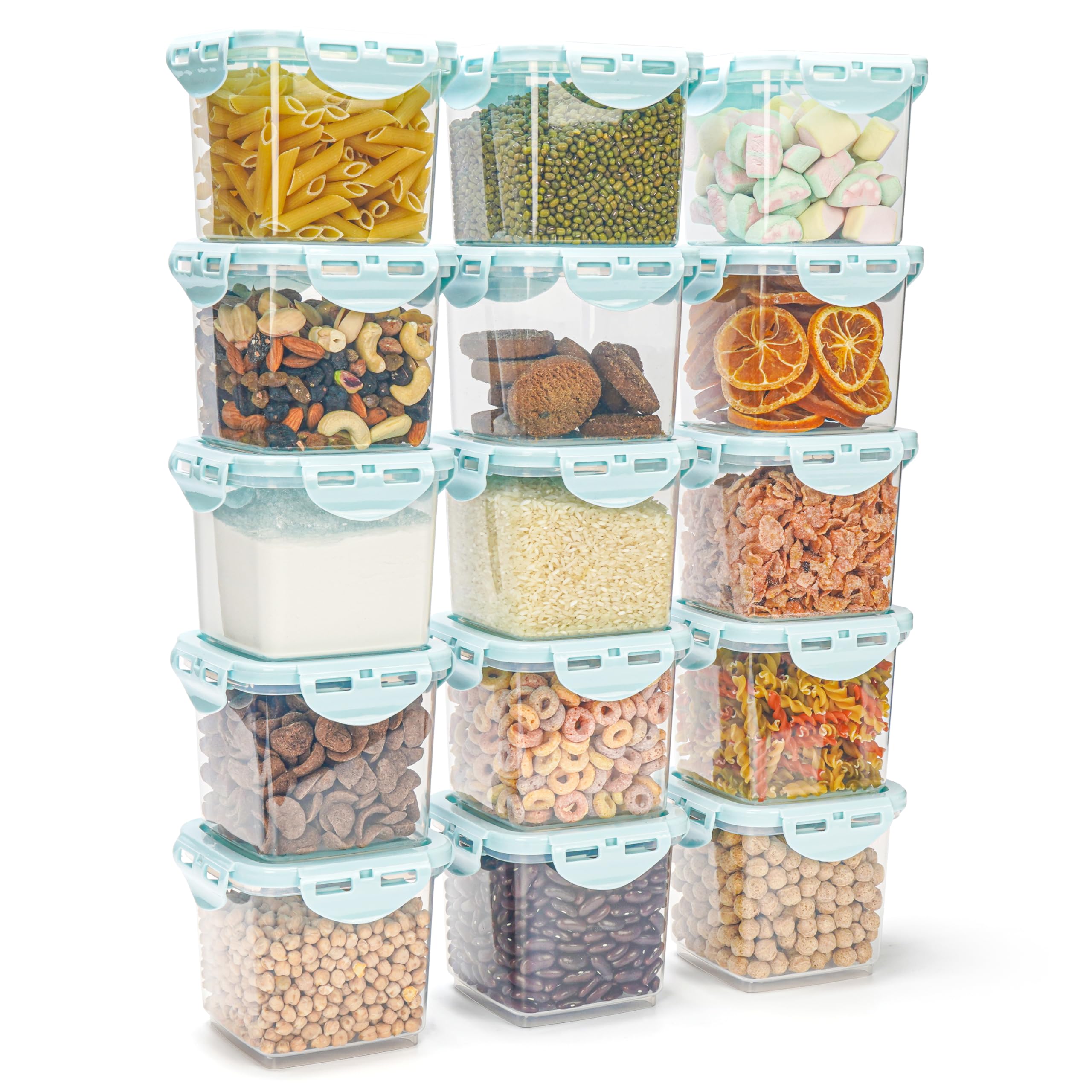 BELLE VOUS Airtight Stackable Plastic Food Storage Containers with Lids (15 Pack) - 650ml Leakproof, BPA-Free, Microwave-Safe Kitchen Pantry Organisation for Cereal, Pasta, Spaghetti, Flour, Rice