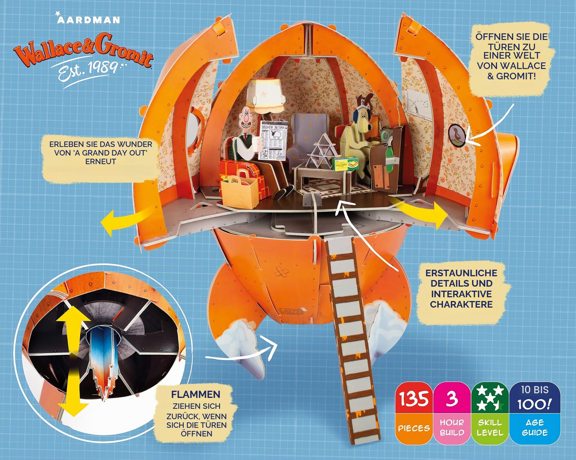 Build Your Own Wallace & Gromit Rakete Papp-Bastelset, ab 10 Jahren | Build Your Own, Aus dem Film "A Grand Day Out"