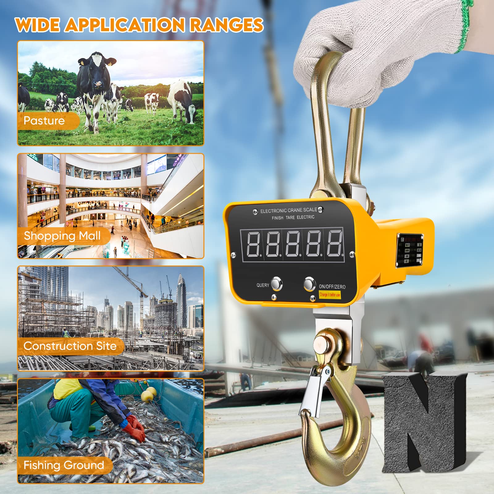 Balanza colgante electronica 2000kg Báscula colgante industrial para trabajo pesado Báscula de grúa digital súper transparente recargable Báscula de gancho electrónica de alta precisión