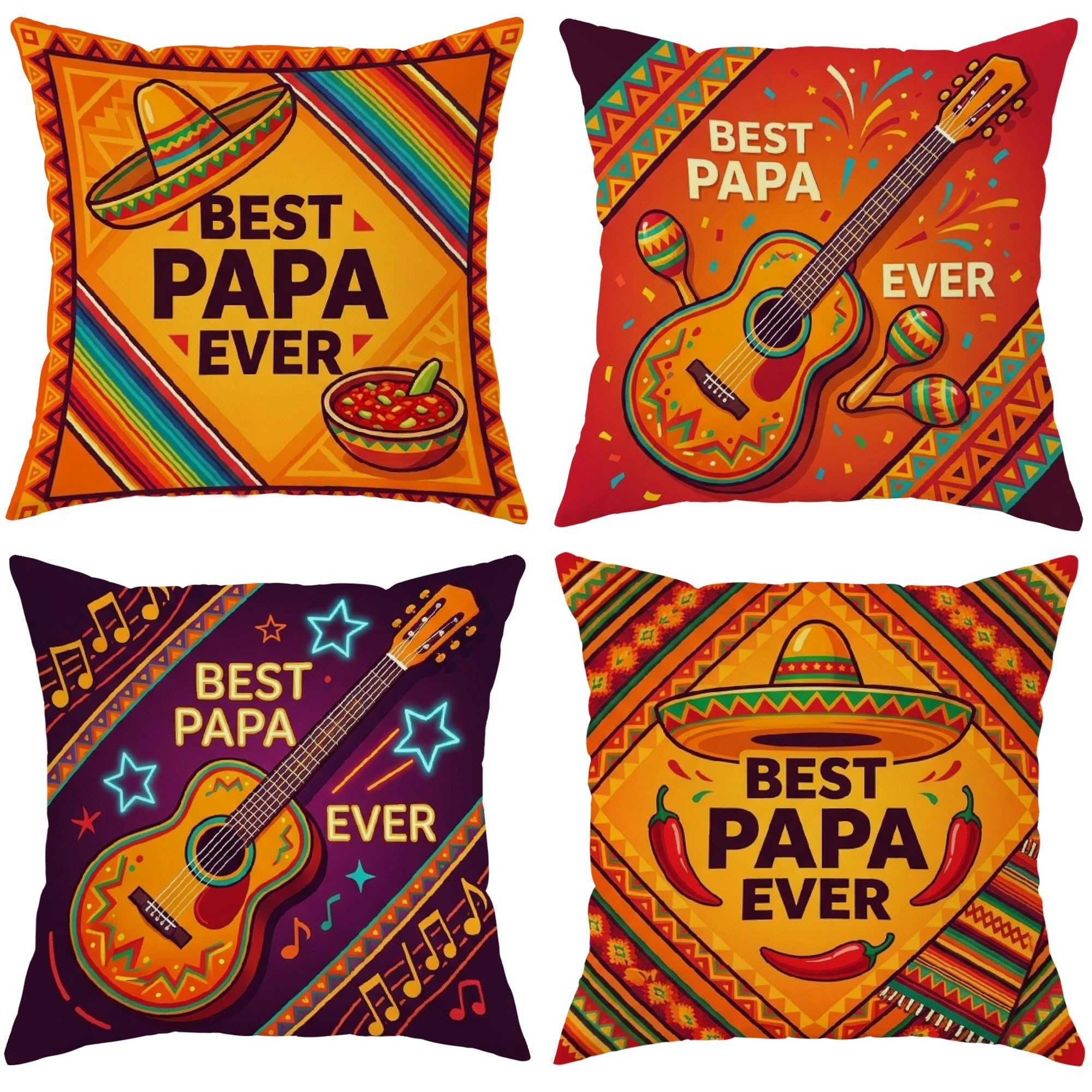Federa per cuscino da esterno, motivo chitarra tradizionale, maracas, salsa, arancione, lavabile in lavatrice, per patio, veranda, terrazza, mobili da esterno, 55 x 55 cm