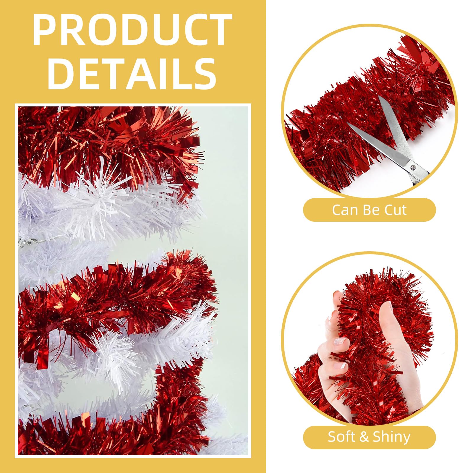 Guirnalda de oropel rojo de 100 pies, guirnalda de oropel del 4 de julio, decoración metálica de oropel para árbol de Navidad, Año Nuevo, vacaciones, fiestas de cumpleaños (3.54 x 50 pies, rojo)