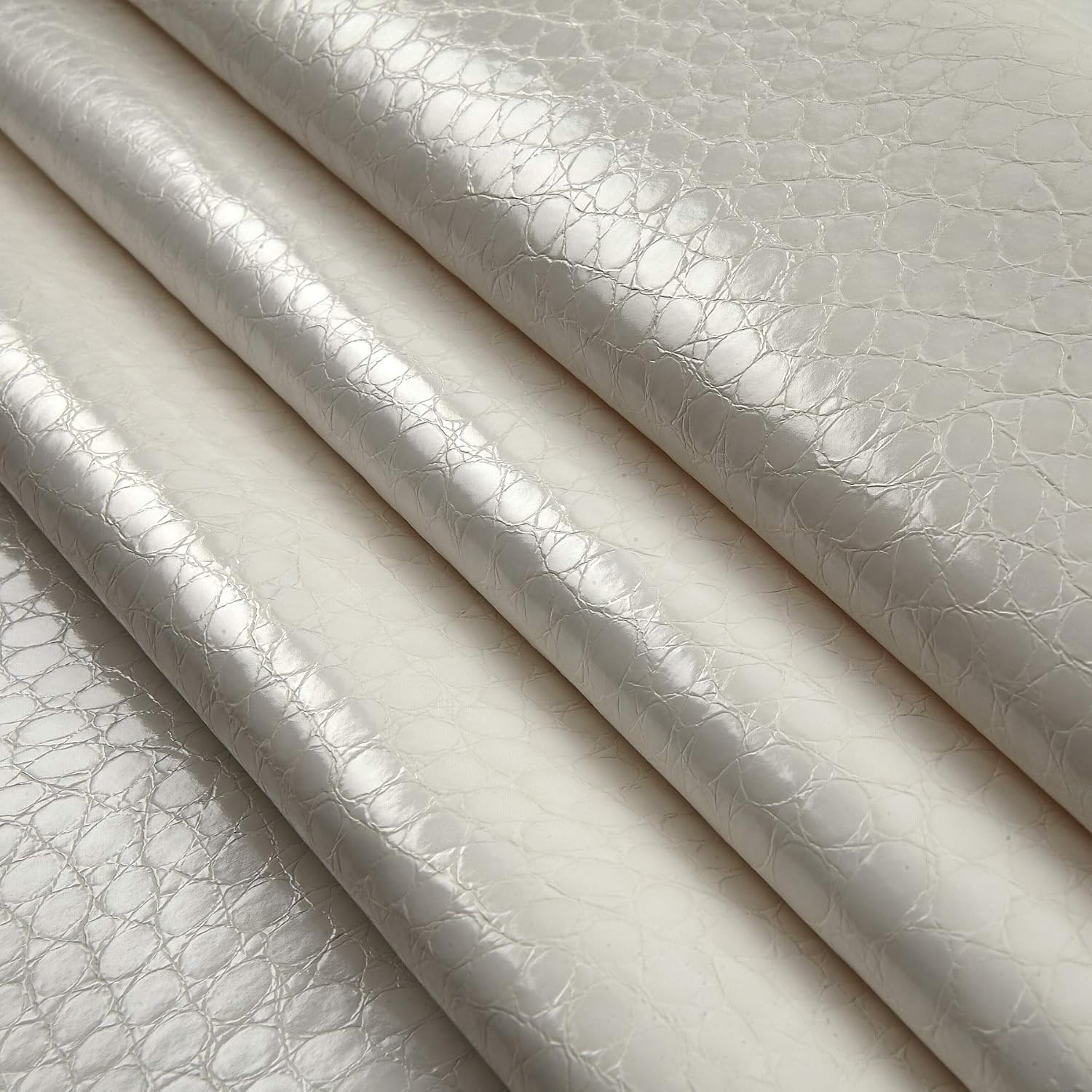 Faux Leather Crocodile White, Fabric by the Yard