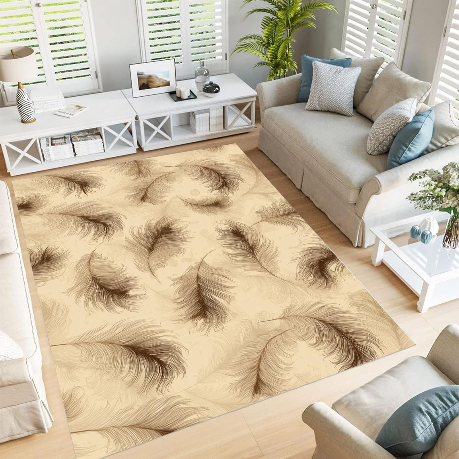 Tapis plumes vintage pour sublimer l'espace table basse du salon