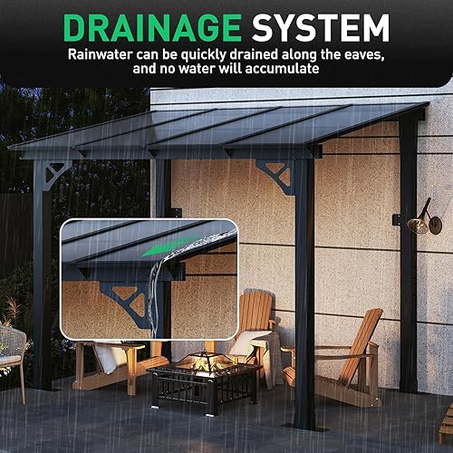 Miniatura 6 de Aoxun Gazebo de 10 x 10 pies, pérgola de kioscos montada en la pared, patio al aire libre, toldos de glorieta con techo inclinado, para porche,