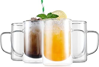 LUXU Double Wall Glass Coffee Mugs(4-Pack)-12 Ounce,Insulated Layer Coffee Tea Cups,Beverage Coffee Glasses with Handle,Clear Borosilicate Mugs for Cappuccino,Latte,Espresso,Water,Hot or Cold Drinks