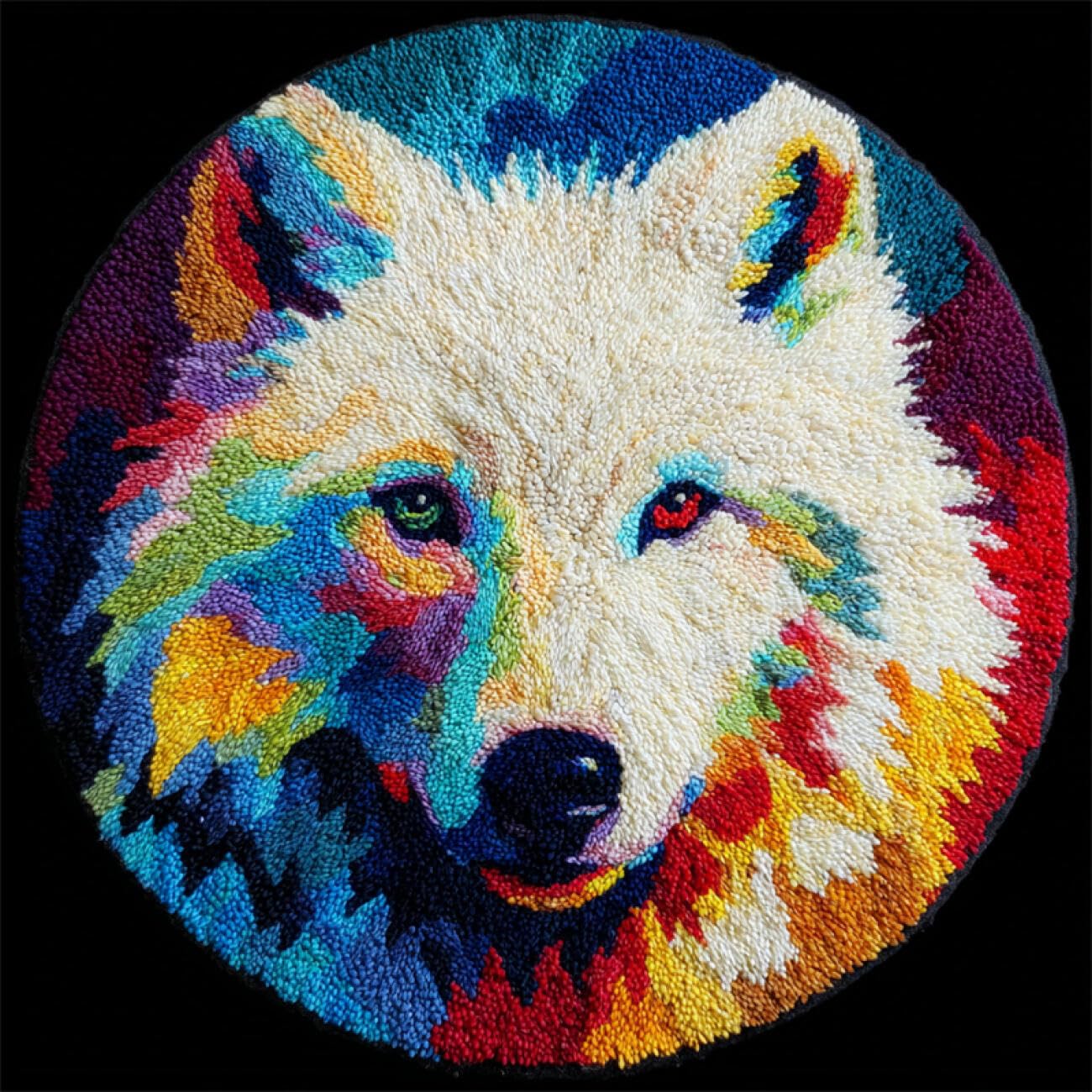 Kitquiver Animal Tapestry Kits for Adults Wolf Portrait Latch Hook Kit for Beginners，Tapestry Carpet Latchs Set for Adults Self Knotting Set DIY Craft Kits 60x60cm