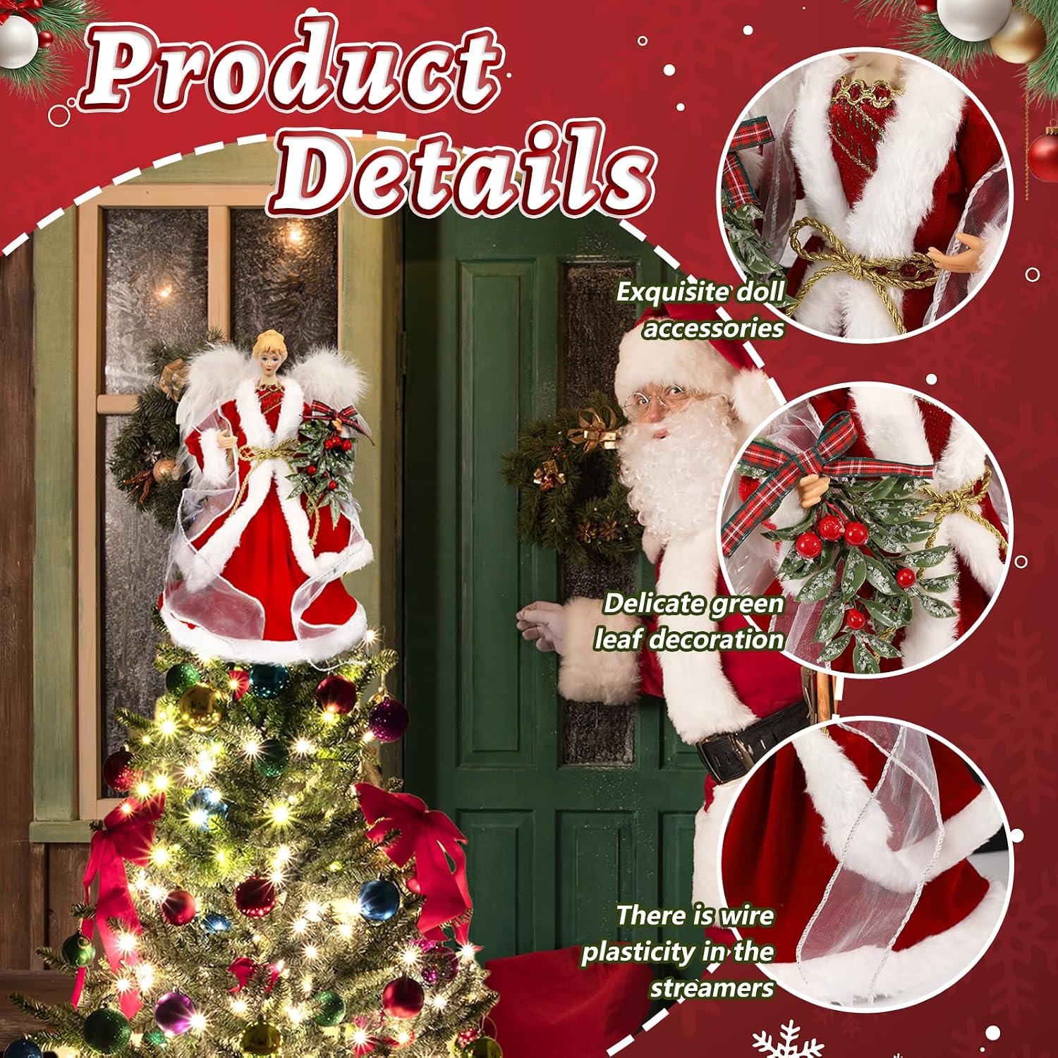 Angel Tree Topper with Wings Christmas Toppers for Xmas Tree Angel Figurine Christmas Holiday Home Decor