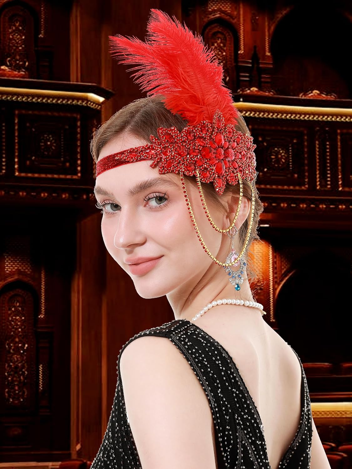 Feather Headpiece 1920s Flapper Headband Bling Rhinestone Great Gatsby Headwear Accessories for Women - Image 2