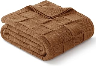 Whale Flotilla Checkered Knit Throw Blanket for Couch, Brown