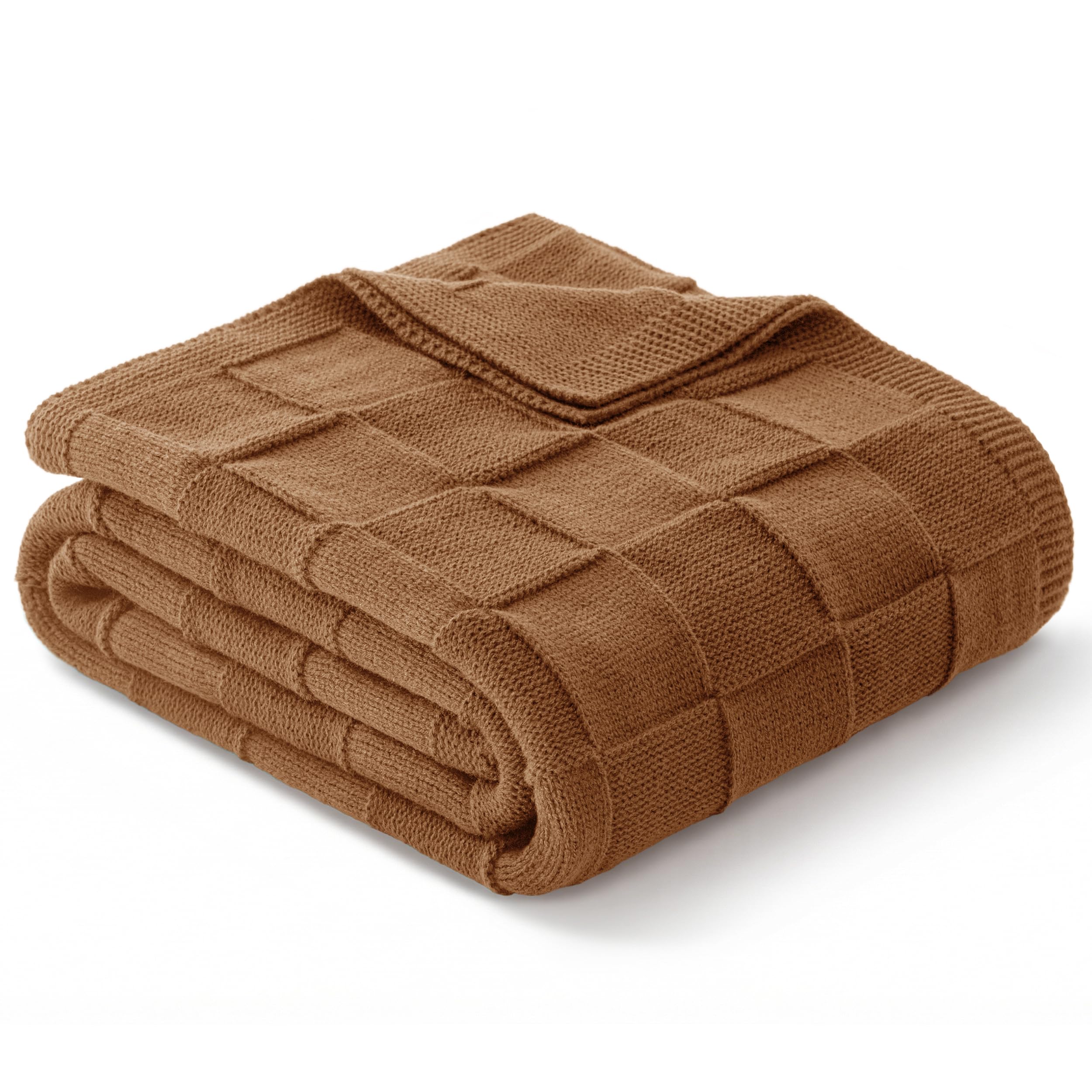 Whale Flotilla Knit Throw Blanket for Couch, Soft Fuzzy Decorative Knitted Blanket for Sofa Bed, Lightweight Cozy Warm Throws, 150x200 CM, Brown
