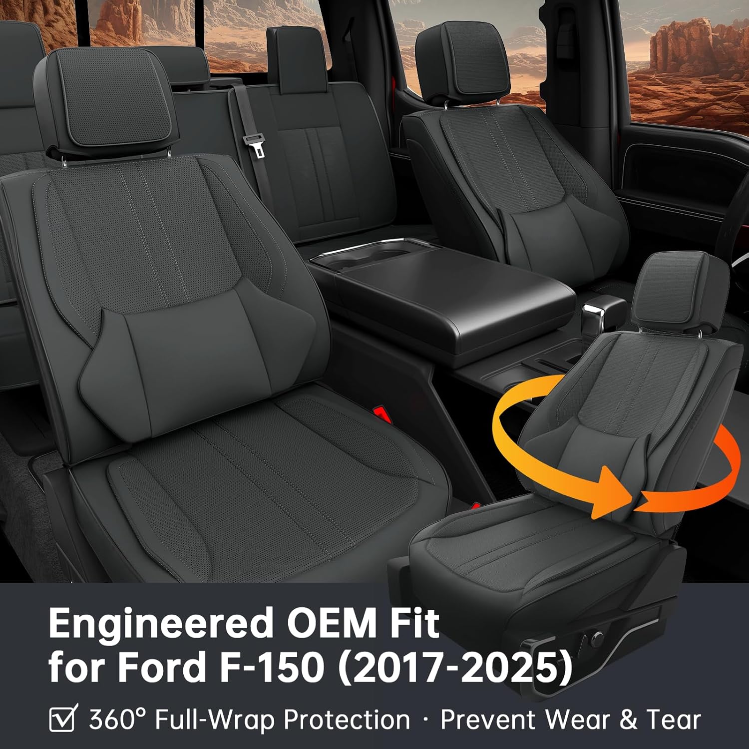 W&PMAX Front Seat Covers for Ford F-150 (2015–2024), Custom-Fit Waterproof Leather Seat Covers, Heated & Cooling Compatible, Anti-Slip OEM Fit – 2 PCS Front, Black