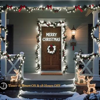 Tcamp 164FT 500 LED White Christmas Lights, 8 Modes Christmas Tree Lights with Timer Memory Function, Green Wire Starry Fairy String Light for Xmas Tree Outdoor Indoor Decor
