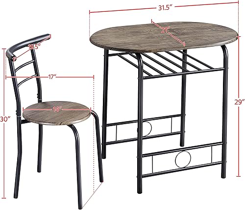 Miniatura 2 de Topeakmart Juegos de mesa y sillas para 2, juego de mesa de comedor con marco de metal, estante de almacenamiento, diseño que ahorra espacio para