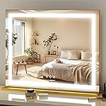 FENNIO 23 x 18 Vanity Mirror with LightsLED Makeup MirrorHollywood Mirror with 3 Color Modes & Adjustable BrightnessVanity Mirror Square Gold