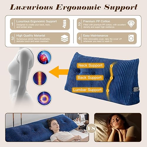 Vista 44 de Almohada de lectura con cabecera triangular grande con funda extraíble (marrón, individual: 39 x 8 x 20 pulgadas) Marrón,Gris,Negro,Azul,Rosa,Blanco