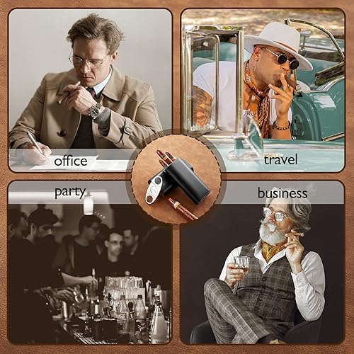 Miniatura 4 de Estuche de viaje para cigarros, accesorios para humidor de puros, caja de cigarros con cortador, regalo de SEEJI para hombres (negro)