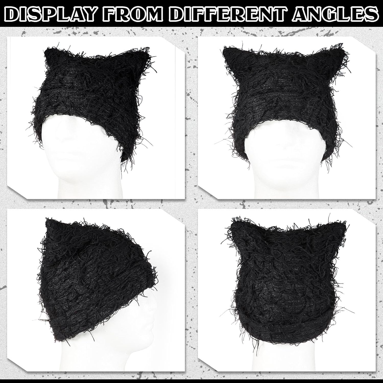 Chuarry 2 Pcs Distressed Knitted Cat Beanie Fuzzy Crochet Hat Y2k Hat Cat Ear Beanie Thick Winter Hats for Men Women Outdoor Red, Black - Image 4