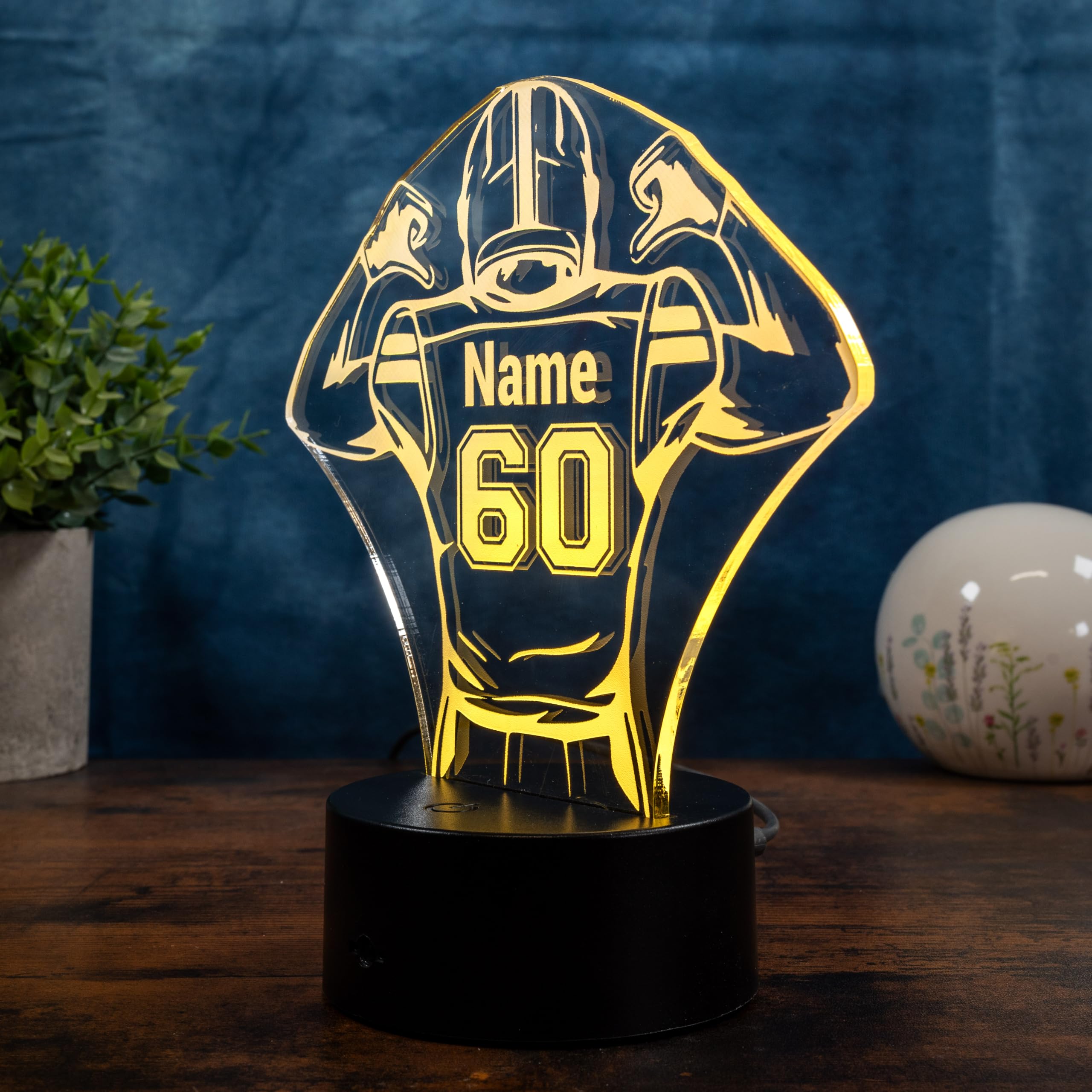 Football Lampe personalisiert – American Football Spieler Geschenk mit Name & Nummer, LED Nachtlicht Football, Sport Geschenk Spieler, Kinderzimmer Deko Licht