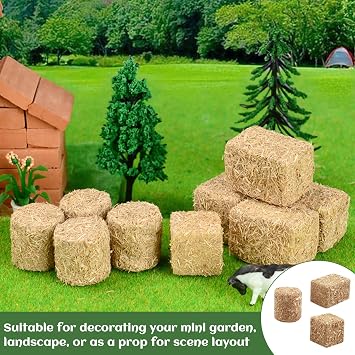 12Pcs Mini Hay Bales Haystack Decoration, Scene Toy Hay Bales Miniature Haystack Decor, Small Bales Tiny Haystack Fall Village for Table Toy Hay Stacks Dollhouse Decor