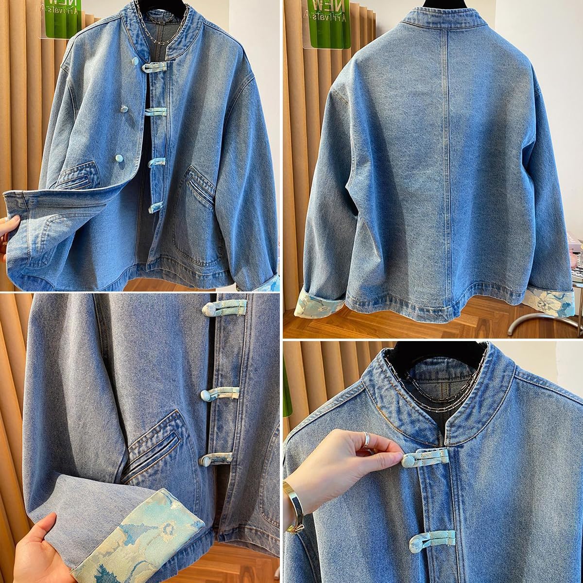 NCDUANSAN New Chinese button women's denim jacket, niche spliced long sleeved top, casual and fashionable design hip-hop - Image 6