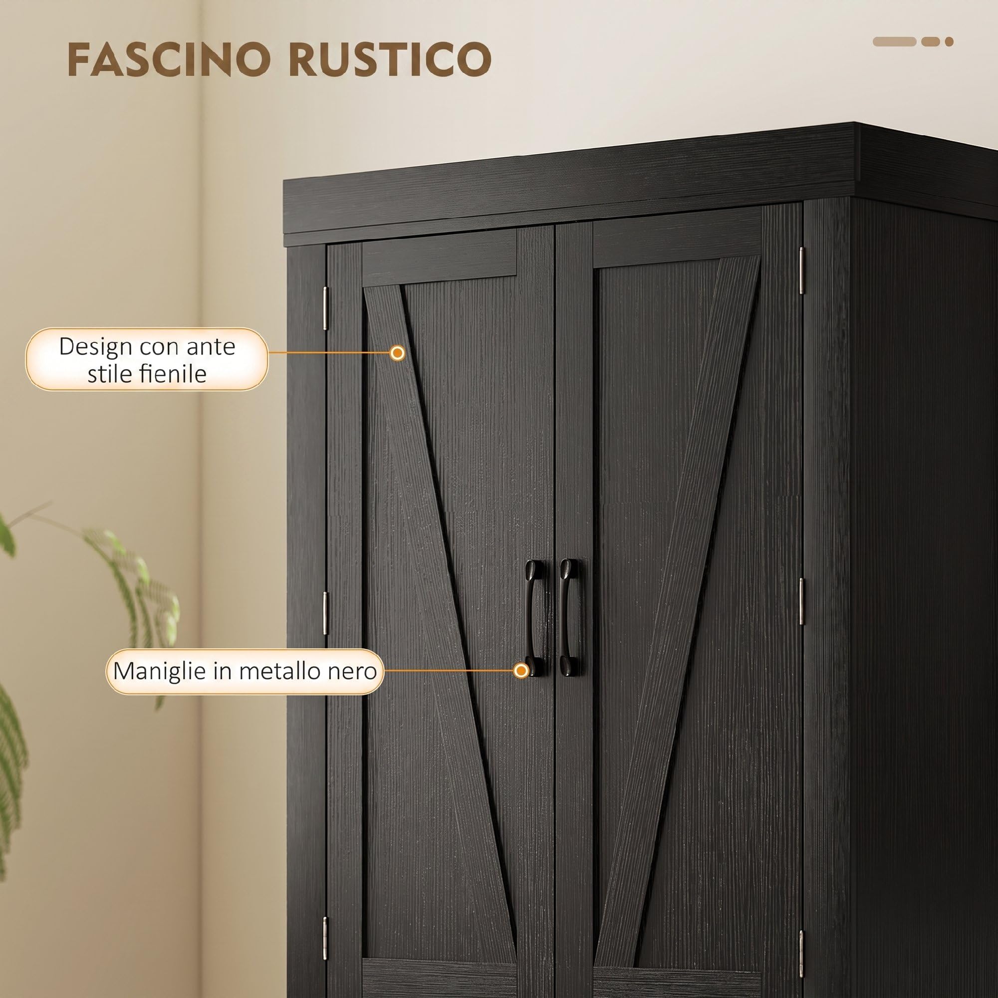HOMCOM Credenza Cucina Alta 183.5 cm con 6 Portaspezie sulla Porta Nero