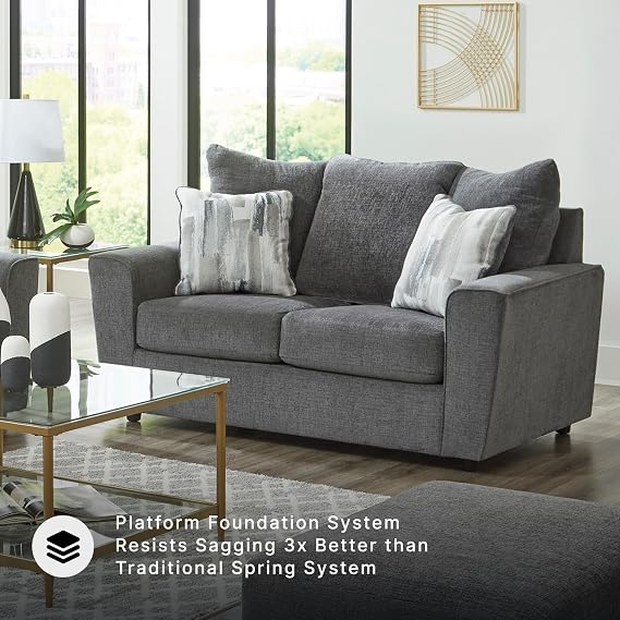 Signature Design by Ashley Loveseat Sofa, 63 in Gravel Gray, Stairatt
