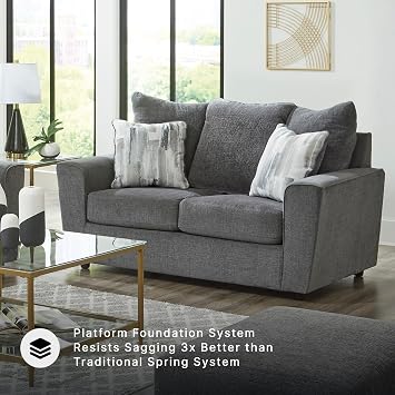 Signature Design by Ashley Loveseat Sofa, 63 in Gravel Gray, Stairatt