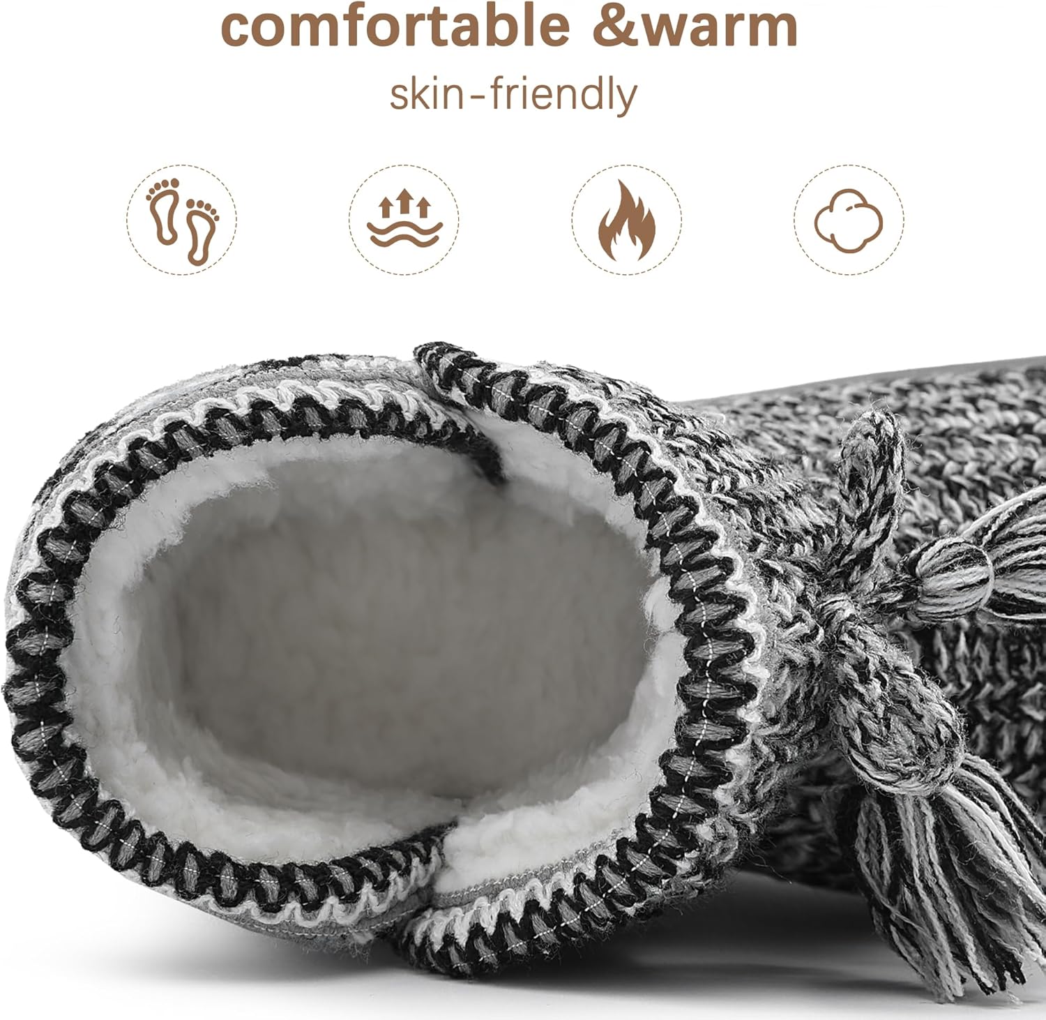 Womens Slippers Winter Warm House Shoes Knitted Fleece Faux Fur Lining Bootie slipper - Image 3