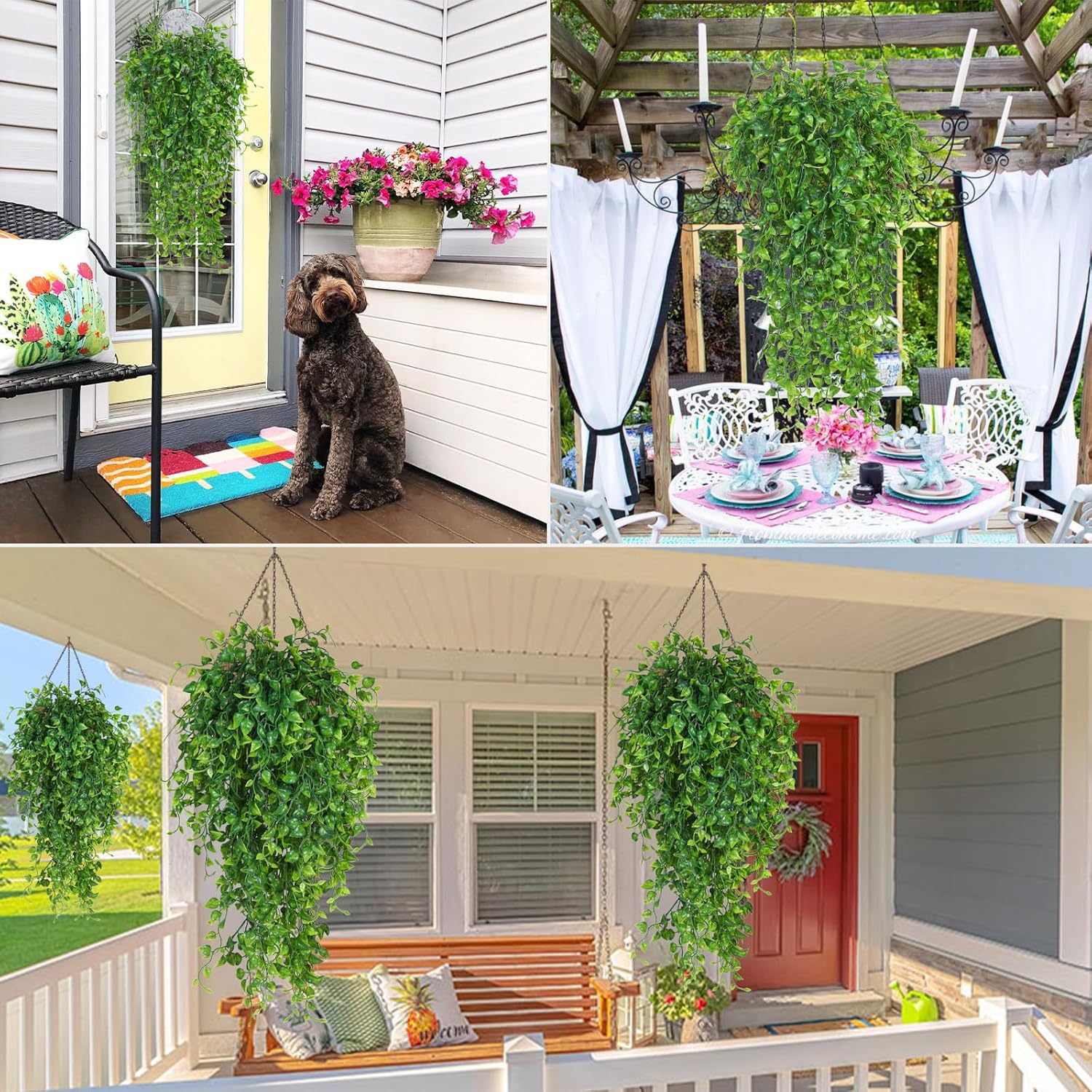 RECUTMS Artificial Hanging Plants 4pcs 33Inch Fake Wall Plant Faux Eucalyptus Leaves Ivy Swag UV Resistant Plastic Greenery Indoor Outdoor Home Garden Wedding Jungle Party Patio Office Shelf Decor - Image 7