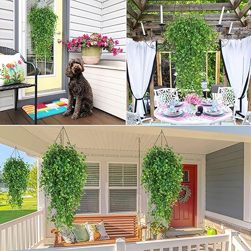 Miniatura 7 de RECUTMS Plantas colgantes artificiales, 4 piezas de 33 pulgadas, plantas de pared falsas de eucalipto, hojas de hiedra resistentes a los rayos UV,