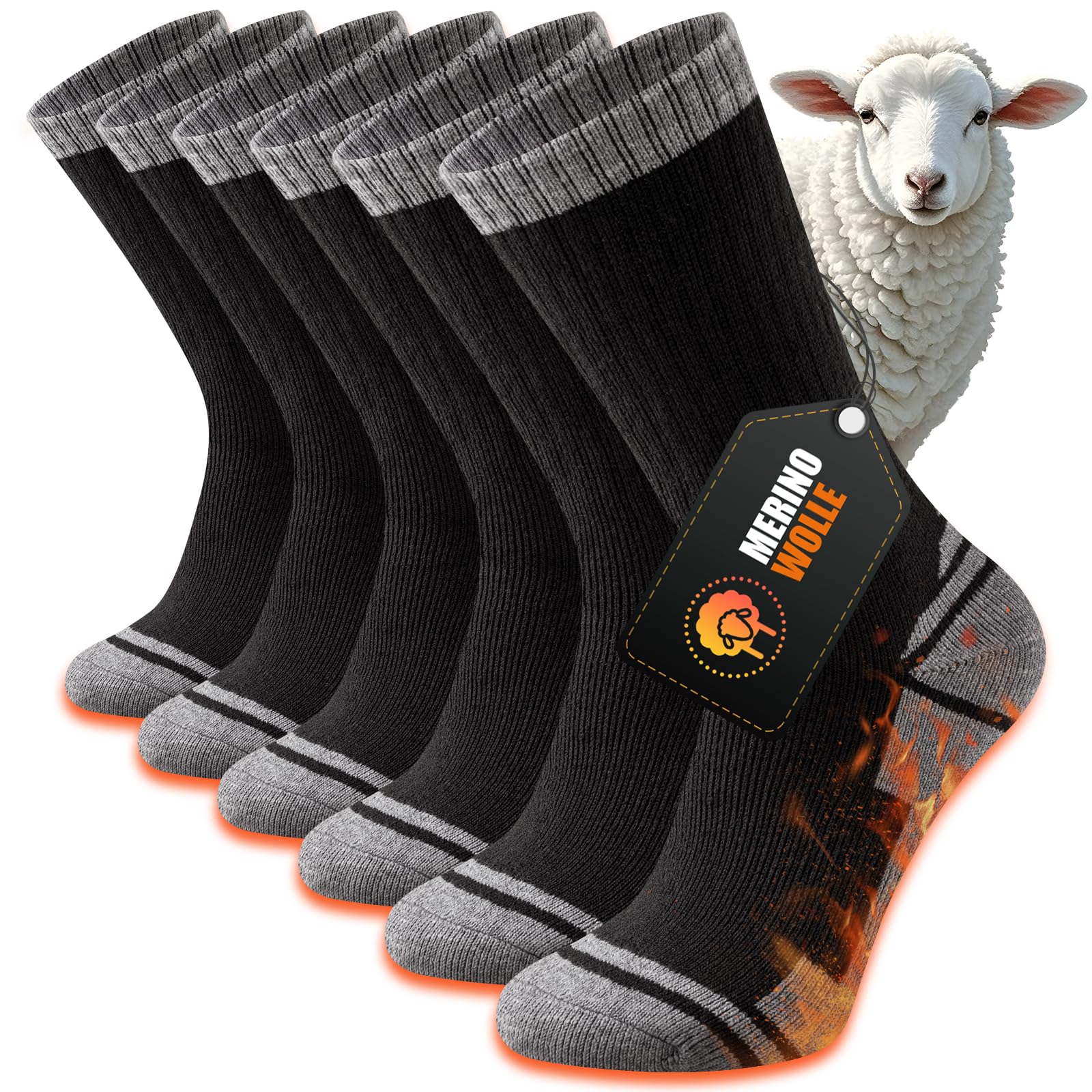 Stoeury Merino Wandersocken Herren Damen, Dicke Thermosocken Wintersocken, Warme Merinowolle Outdoor Socken, Anti Blase Gepolsterte Trekkingsocken, Atmungsaktiv Sportsocken 3 Paar, Schwarz 47-50