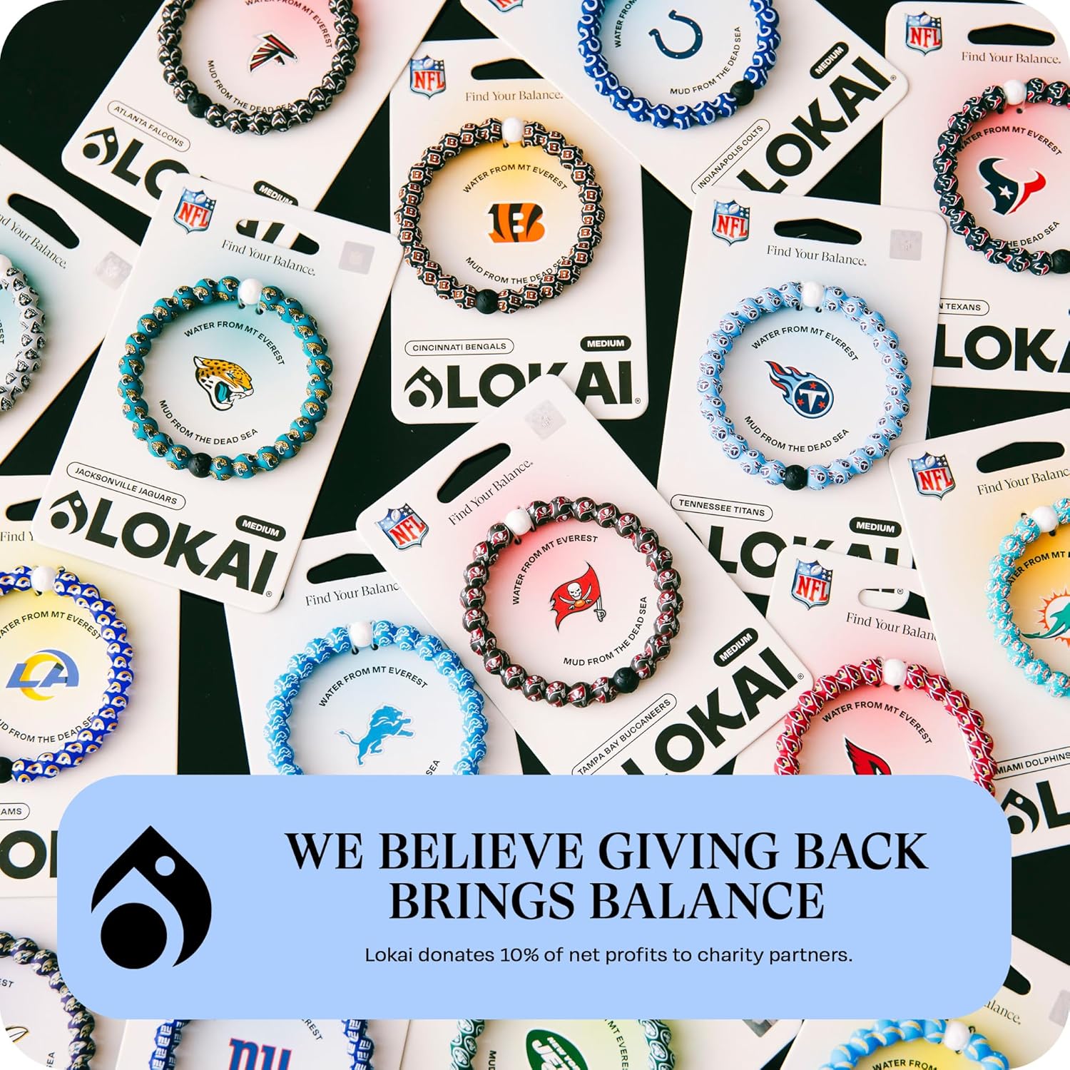 Lokai NFL Football Collection Beaded Bracelets for Men & Women - Silicone Jewelry Beaded Friendship Bracelet for Women & Men - Sports Team Gear, Apparel & Accessories