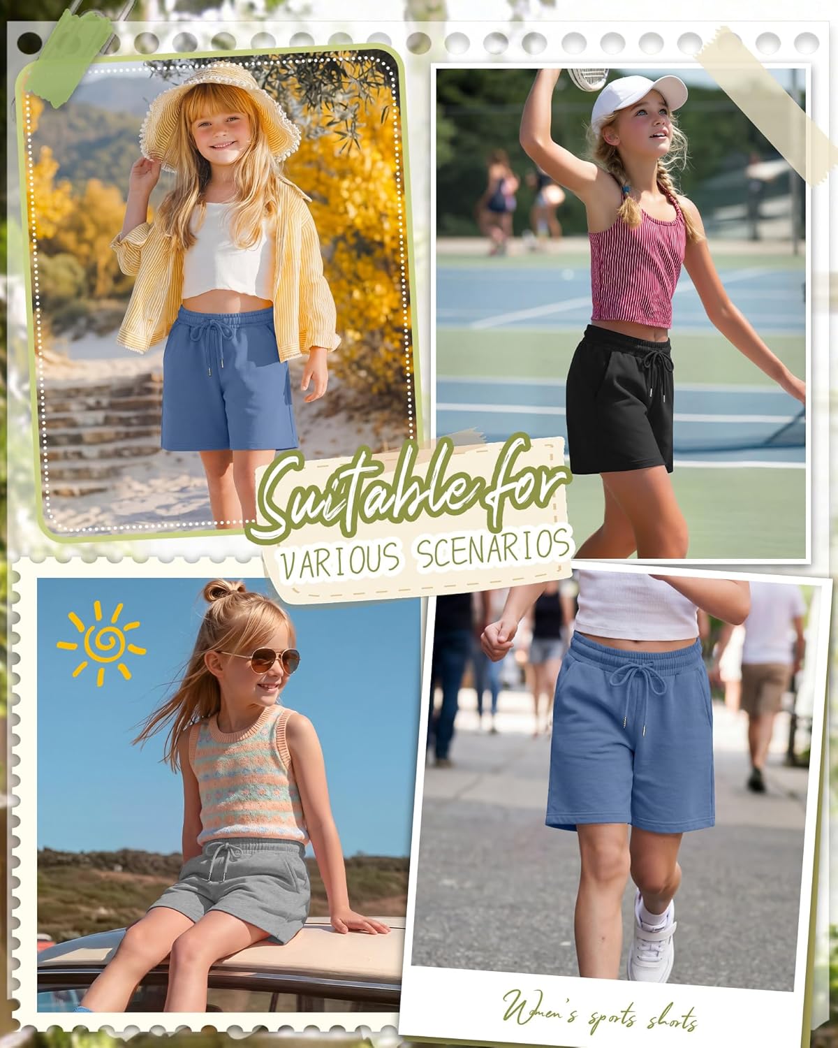 3 Pack Girls' Shorts Bermuda Summer Knee Length Casual Drawstring Athletic SweatShorts with Pockets for Ages 5-16